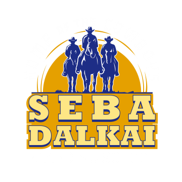 Seba Dalkai Boarding School logo with three horse riders, symbolizing the school's identity as the home of the cowboys.